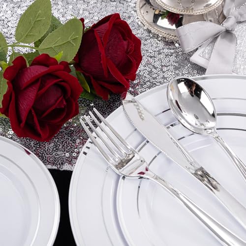 200 Pcs Silver Plastic Plates (Silver / 200 Pcs)