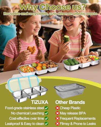 2 Pack Stainless Steel Snack Containers (3 compartment Blue Yellow)