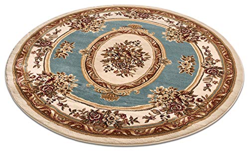 Timeless Collection Le Petit Palais Light Blue 5' Foot Round Luxurious Traditional French Medallion Oriental Area Rug Perfect fLiving Room Bedroom Dining Room Easy (5'3" (Round) / Light Blue)