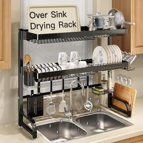 Over The Sink Dish Drying Rack (Black / 3 Tier, Over Sink)