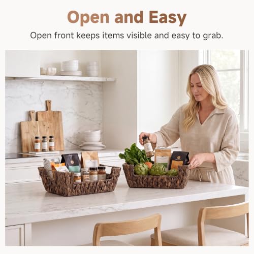 Pantry Baskets for Organizing (Brown(Water Hyacinth) / 13 ½"L x 10 ¾"W x 5"H)
