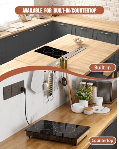 Electric Stove Induction Cooktop Vertical with 2 Burners Vitro Ceramic Smooth Surface Glass in Black 120V
