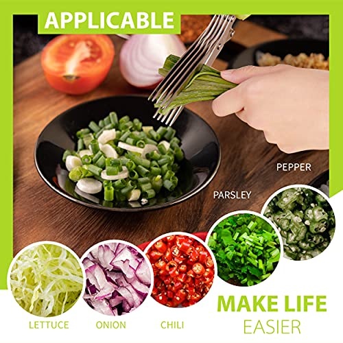 Herb Scissors with 5 Blades & Cleaning Kit (Green and White)