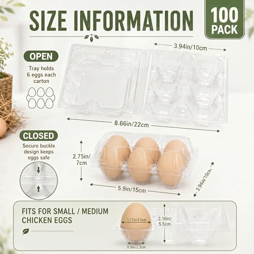 100 Pack Egg Cartons 6 Count (Medium-100PK-6CT)