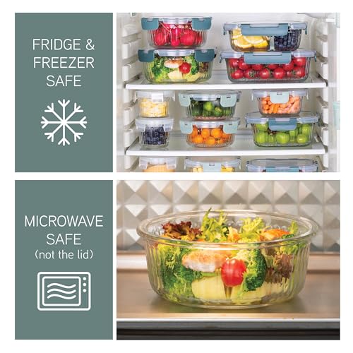 Premium 32 Pc. Borosilicate Glass Food Container Set with Dividers (Fluted Ombre Green)
