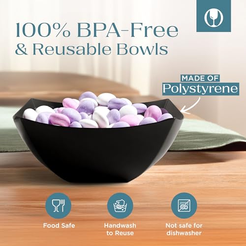 4 Pack Disposable Black Plastic Serving Bowls Square Party Candy Use 16oz (16 OUNCE / Black)
