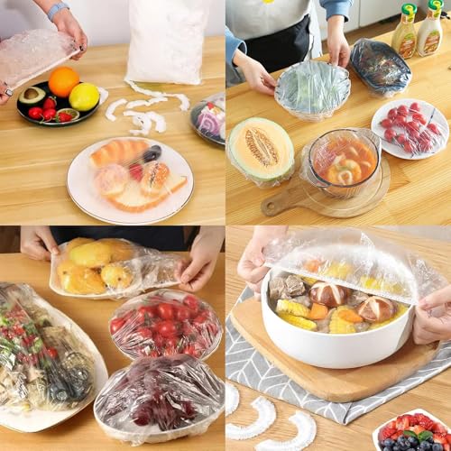 300PCS Elastic Food Covers Fresh Keeping Bags Disposable Stretchable Bowl Covers Universal Kitchen Wrap Seal Bags for Food Storage Bread Proofing and Outdoor Picnics (300 Count)