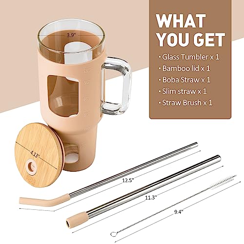 Glass Tumbler with Straw and Lid (Amber / 40 Ounces)