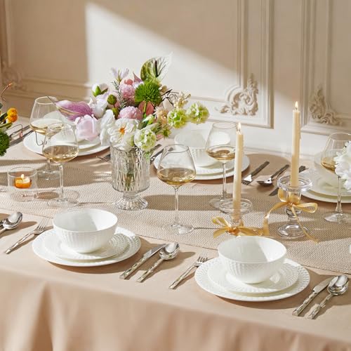 12Pc Rhombus Edge White Bone China Set (White-Rhombus / service for 4-12pcs)