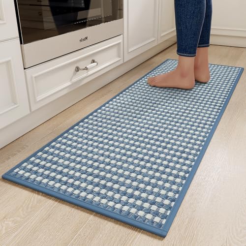 Kitchen Runner Rugs Non Slip Washable Long Kitchen Mats Blue 17"x59" (7 Sq Ft)