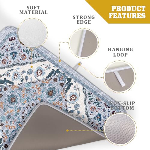 Boho Flower Dish Drying Mat Blue Bohemian Dishes Drainer Rack Mat 18x24 Inch Microfiber Kitchen Drying Pad for Countertop Tableware Decor (Blue Bohemian / 18 x 24 inch)