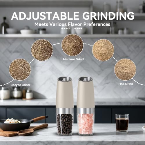 Battery Operated Gravity Salt And Pepper Grinder Set (Khaki-Set)