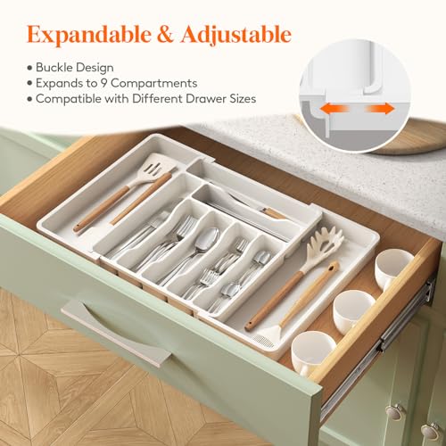 Expandable Silverware Drawer Organizer (White / XL (13-22.4"W × 15"D ))