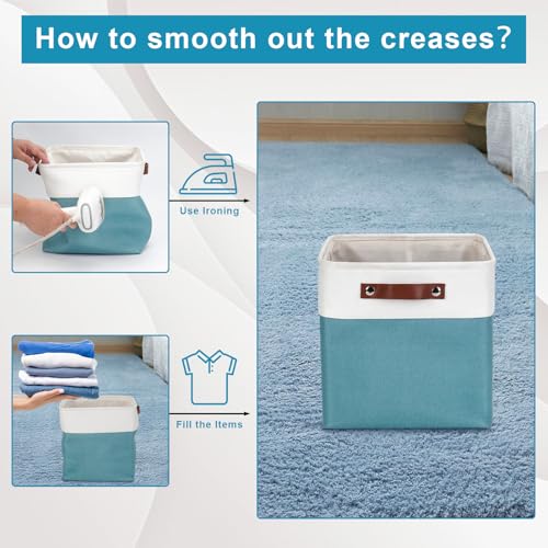 Collapsible Fabric Storage Cubes 11x11 Cube Storage Bins (Teal / Off-White / Cube - 11"x11"x11")