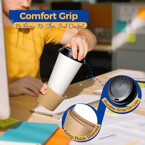 500 Pack 16 oz Disposable Coffee Cups with Lids (16 oz)