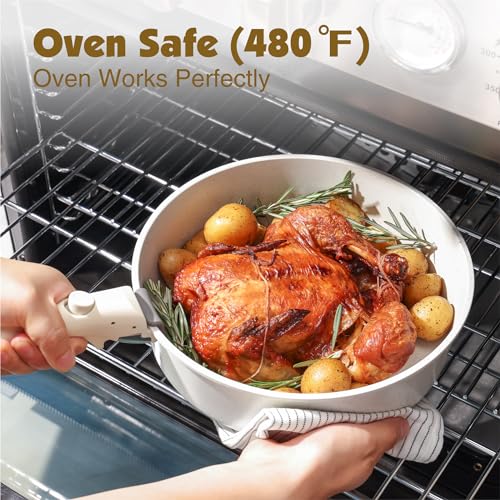 17 Piece Nonstick Detachable Handle Pots and Pans Set White (White / 17 Piece)