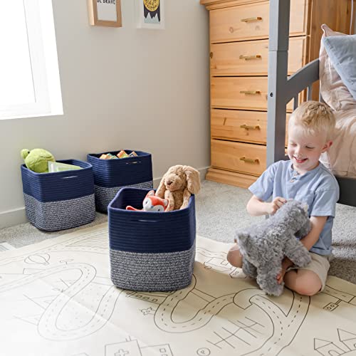 Storage Cubes 11 Inch Cotton Rope Woven Baskets for Organizing (Dark Blue & Mixed Dark Blue)