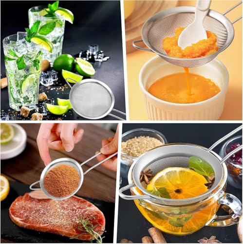 Premium Stainless Steel Fine Mesh Strainers for Kitchen 3 (Silver - 8/12/18 CM)