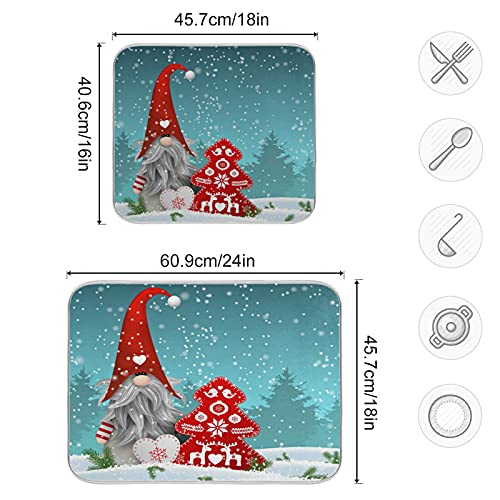 Super Absorbent Dish Drying Mat (Cute Christmas Gnome / 16" x 18")