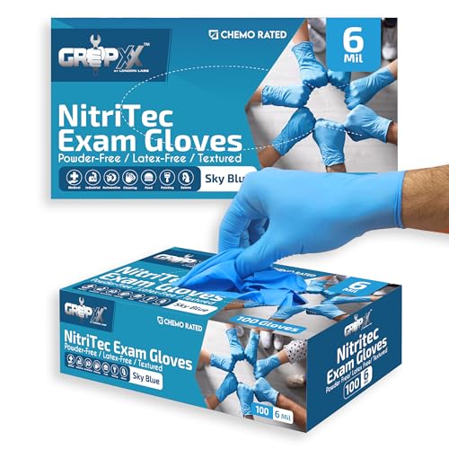 Heavy Duty 6 Mil Blue Nitrile Gloves Disposable Latex & Powder Free (200 Count / Small)