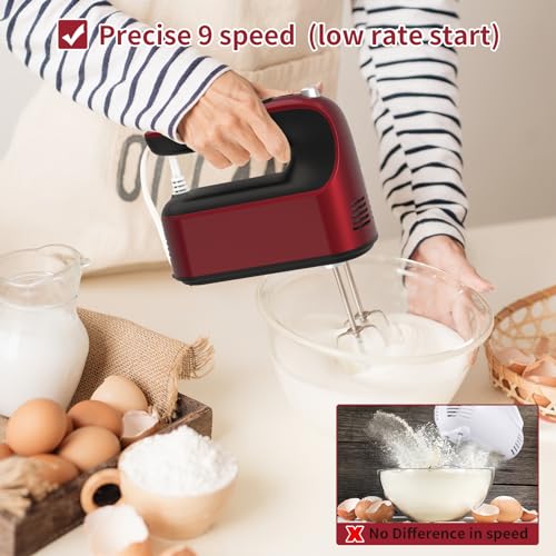 9 Speed Digital Hand Mixer Electric (Red)