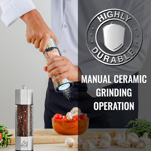 Salt and Pepper Grinder Set Manual 2 Pack (Stainless Steel)