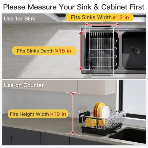 in Sink Dish Drying Rack with Drainboard and Utensil Holder (Silver / For 12"-30"w Sink, with Drainboard)