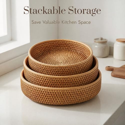 Fruit Basket Wicker Basket Rattan Fruit Bowls (Set of 3)