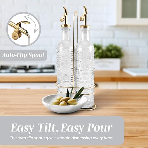 Glass Olive Oil Bottle Dispenser (Champagne Bubbles / Clear)