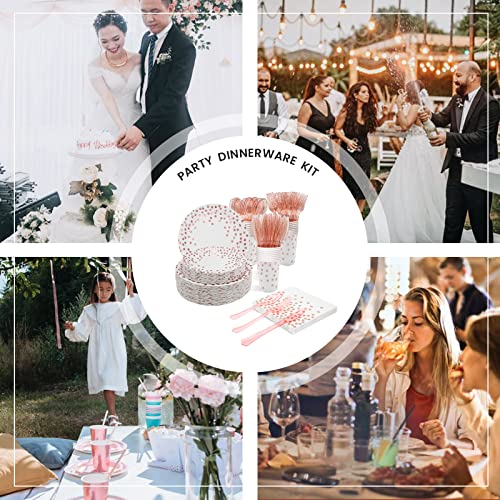 Pink Rose Gold Paper Plates Set (25 Count)