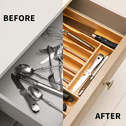 Expandable Bamboo Kitchen Drawer Organizer for Cutlery and Utensils