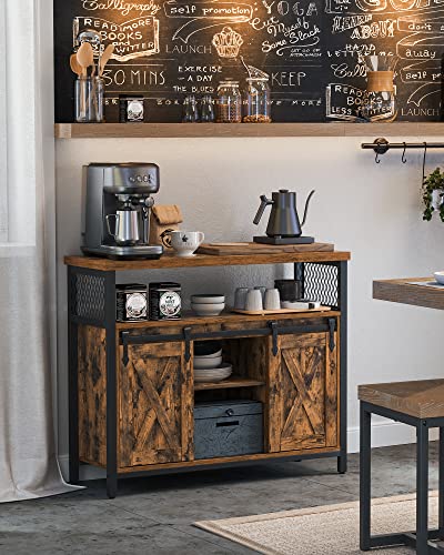 Buffet Cabinet (Without Power Outlet and Light / 13"D x 39.4"W x 31.5"H / Rustic Brown + Ink Black)