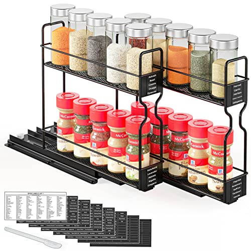Pull Out Spice Rack Organizer for Cabinet (Two 2"W Drawers, 2-Tier)
