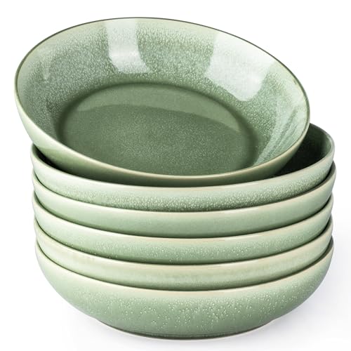 8.5’’ Ceramic Pasta Bowls Set of 6 (Set of 6 / Olive Green)