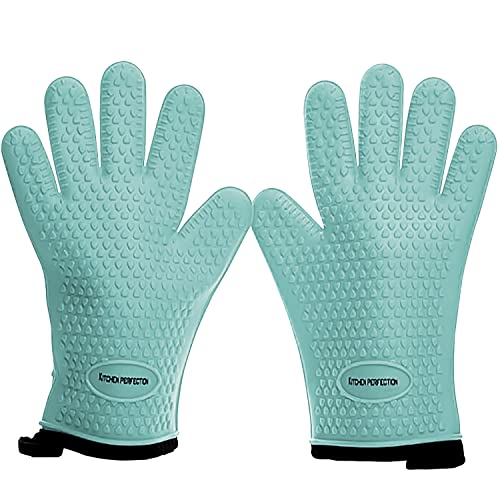 XL Silicone Smoker BBQ Gloves (Turquoise / X-Large)