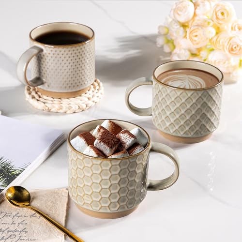 12 OZ Stackable Coffee Mugs Set of 4 (Pale Khaki / 12oz (With Stand))