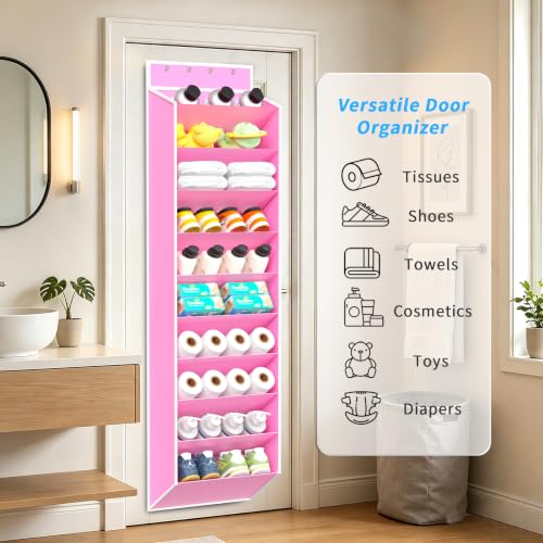 10 Tiers Large Size Over the Door Shoe Organizer Storage (Pink-10 cell)