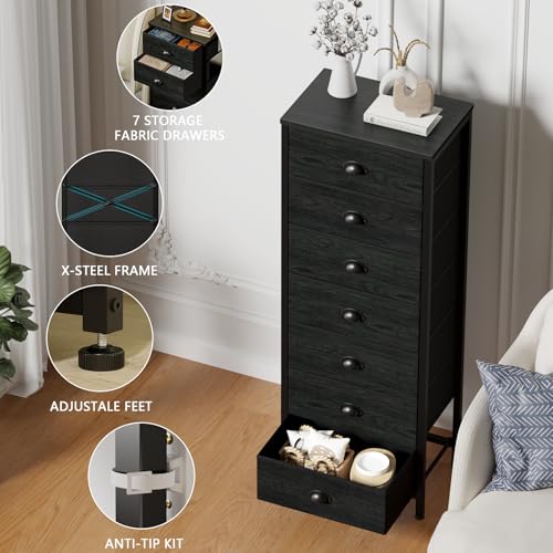 Black Bedroom Dresser (Black Oak / 11.8"D x 15.8"W x 43.3"H (7 Drawers))