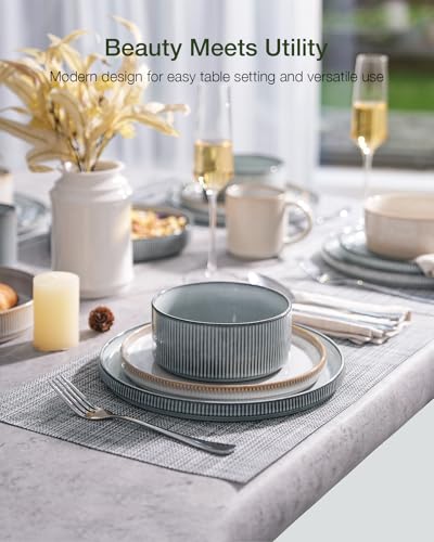 Star Stoneware Dinnerware Set (Cappuccino & Smoky Blue)