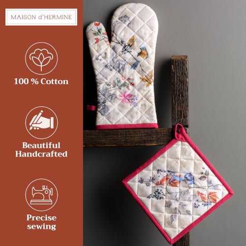 100% Cotton Oven Mitt & Pot Holder Set (043 - Equinoxe - Beige / 7.5" x 13" & 8" x 8" (Oven Mitt & Pot Holder))