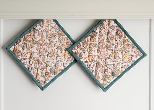 Pot Holders 100% Cotton Potholders (047 - Nila / 8" x 8" (Pot Holder Pack of 2))