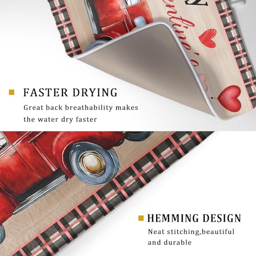 Valentine's Day Truck Dish Drying Mat 18x24 inch Love Heart Washable Absorbent Dishes Pad Dish Drainer Mat for Kitchen Counter Sink Coffee (Love Heart Truck / 18" x 24")