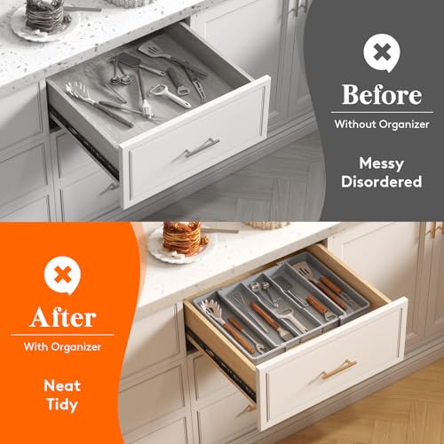 Utensil Organizer for Kitchen Drawers (Gray / Medium(11-18''W x 14''D))