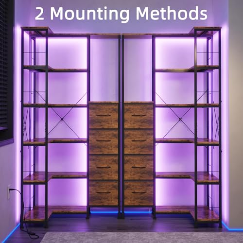 6 Tier Corner Bookshelf with LED and 4 Fabric Drawers (7 Count)