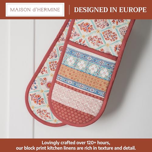 Double Oven Mitts 100% Cotton Double Oven Glove (025 - Romane / 7" x 35" (Double Oven Mitt))