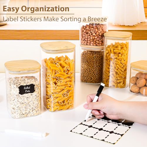 6 Pack Square Glass Storage Containers with Bamboo Lids (6 Count)