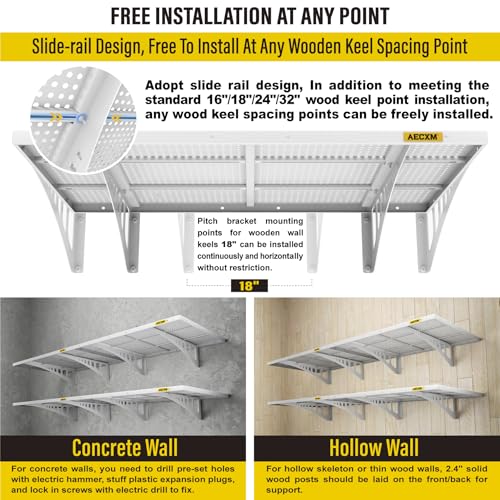 4 pack 2x3ft Adjustable Garage Wall Shelving 1120lbs Load Capacity Heavy Duty Wall Mounted Storage Shelf Metal Floating Shelves for Garage (4pack-2x3ft / White)