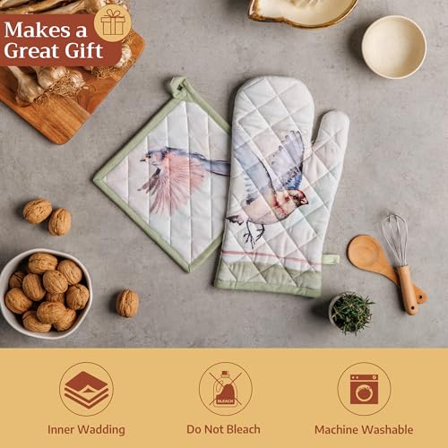 Maison d'Hermine Oven Gloves 100% Cotton Oven Mitt (070 - Flying Birds / 7.5" x 13" (Oven Mitt))