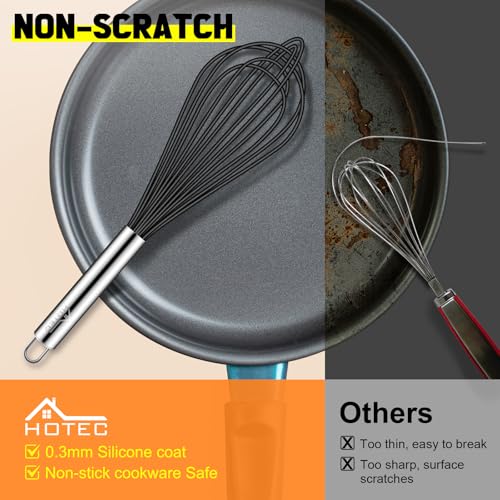4 Pieces Silicone Whisks Set (Black,Silver)