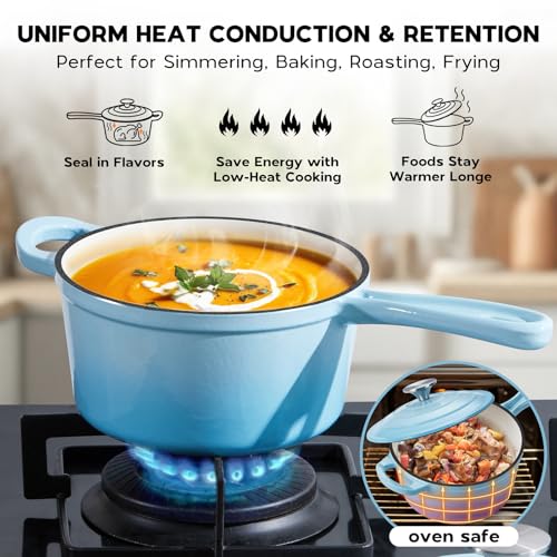 2 Quart Enameled Cast Iron Saucepan (Lake Blue / 2 Quarts)